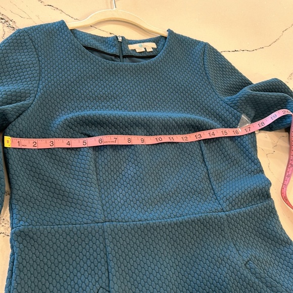 Boden Teal Blue Quilted Pattern Work Dress with  3 Quarter Sleeves sz.8R - Picture 13 of 13